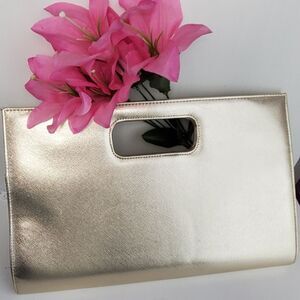 Gold Metallic Top Handle Clutch Women's Purse Paisley Interior Handbag